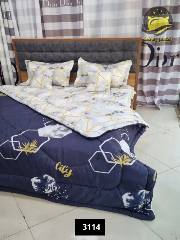 روتختی دونفره 6 تیکه طرح سنگی سرمه ایی